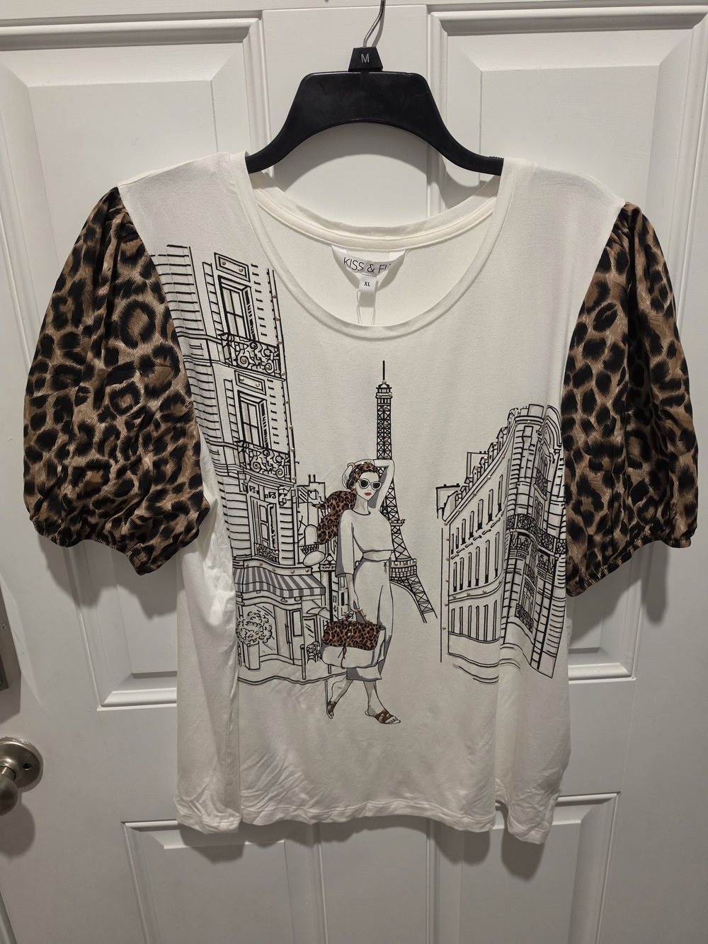 Paris Fashion Tee with Leopard Puff Sleeves